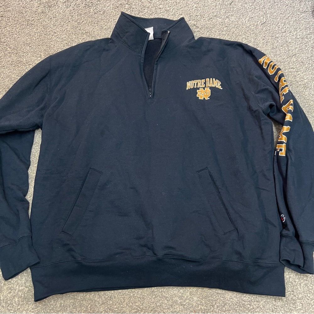 Notre Dame Fighting Irish Sweater Men's XXL 2XL Navy Blue Champion 1/4 Zip Mock